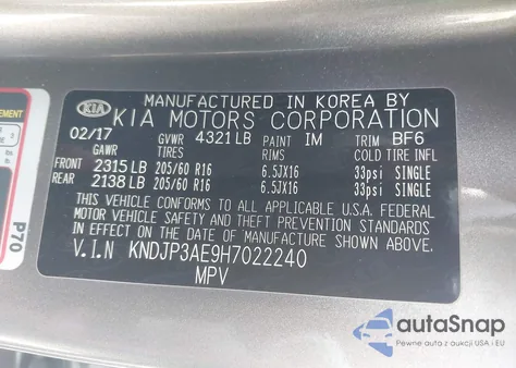 2017 Kia Soul Ev Eve из США, поврежденный, VIN KNDJP3AE9H7022240